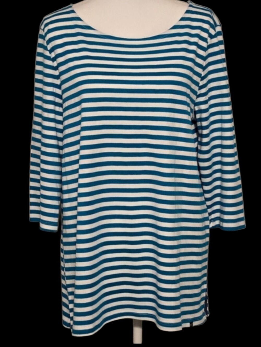Land's End Pima Cotton Boat Neck 3/4 Sleeve Top - Picture 2 of 7
